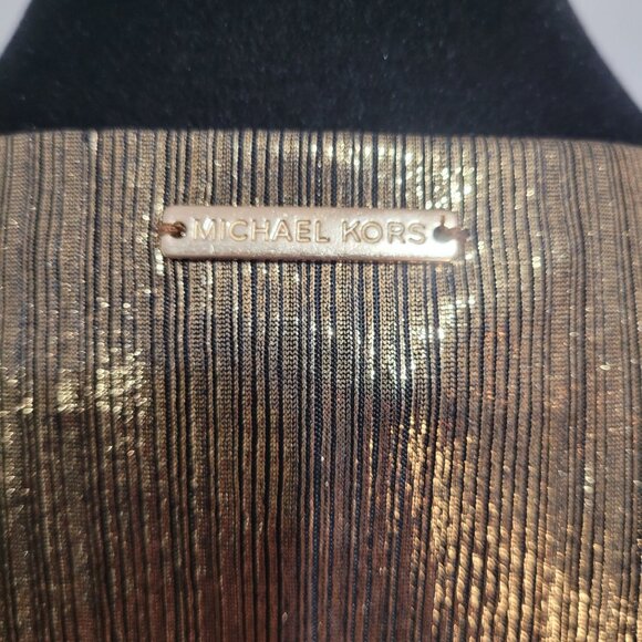 Michael Kors Gold Flowy Long Sleeve V-Neck Top Blouse Size Small Metallic NEW - Picture 7 of 12